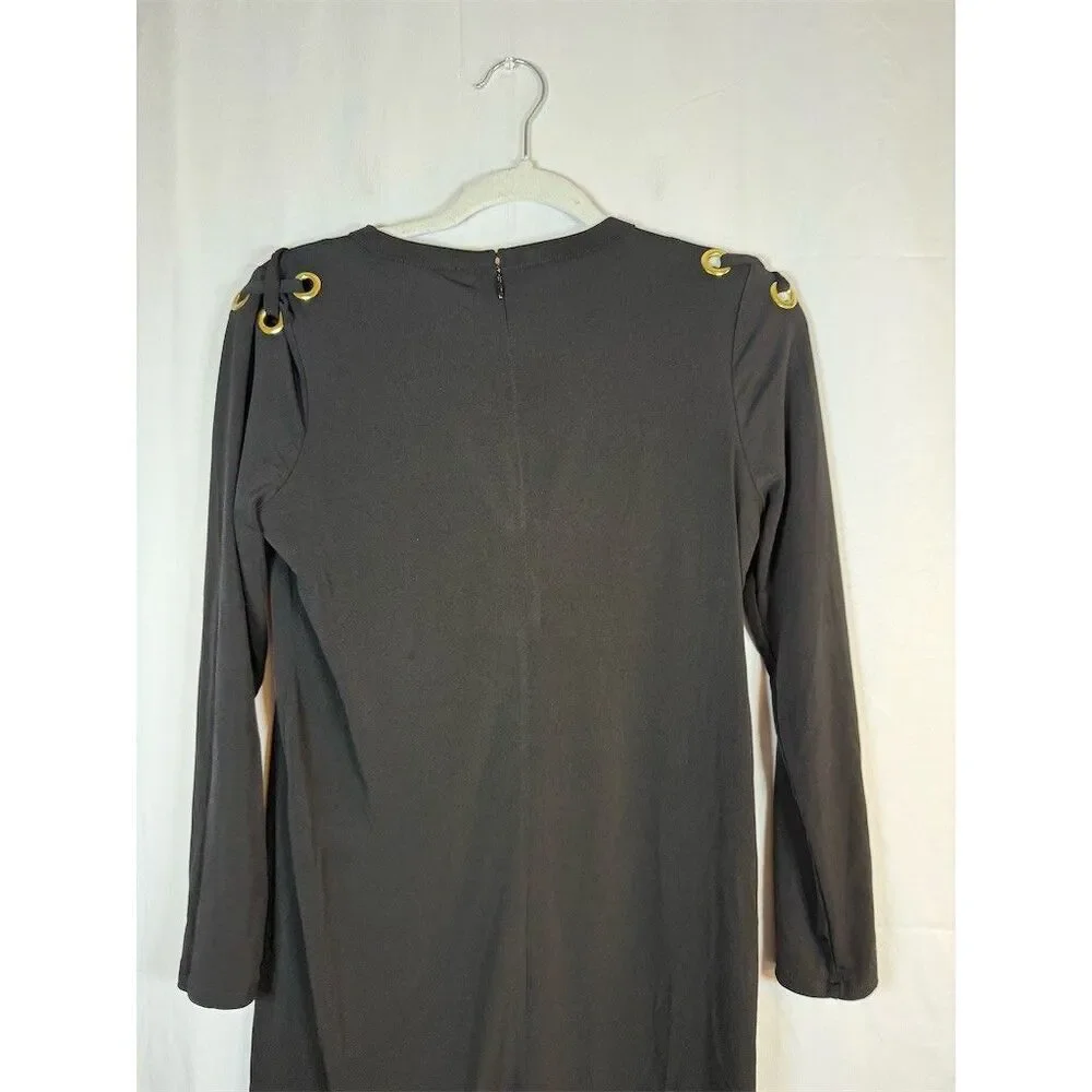 Michael Kors Dress Womens Size S Black Long Sleeve Shift Gold Grommet